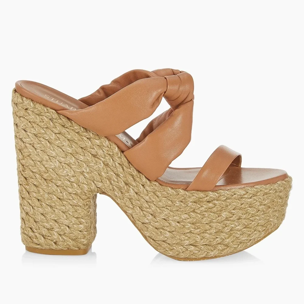 Stuart Weitzman Leather Knotted Espadrille Sandal